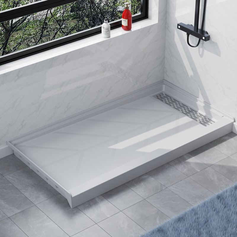 60'' X 32'' Aclove Shower Base With Right Drain, Stainless Steel Drain Cover, Glossy And Non-Slip Surface, Right