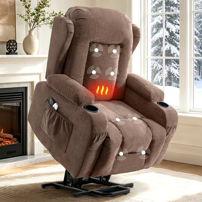 Fauteuil inclinable électrique Power Lift pour personnes âgées avec massage et chaleur, massage 8 points, chaleur lombaire, aide au levage électrique, port de charge USB, deux porte-gobelets, poches latérales