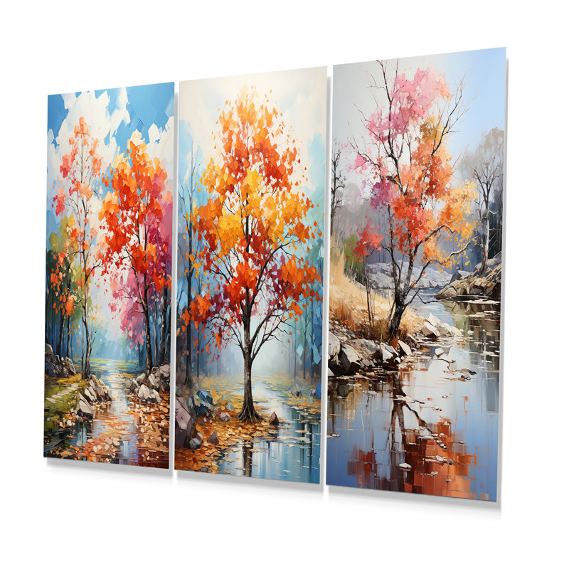 «Alive Colors Maple Trees», ensemble d'art mural en métal 3 pièces, H 32 po x l 48 po