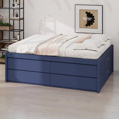 Lit plateforme avec tiroirs coulissants et porte de rangement latérale pour les chambres organisées
