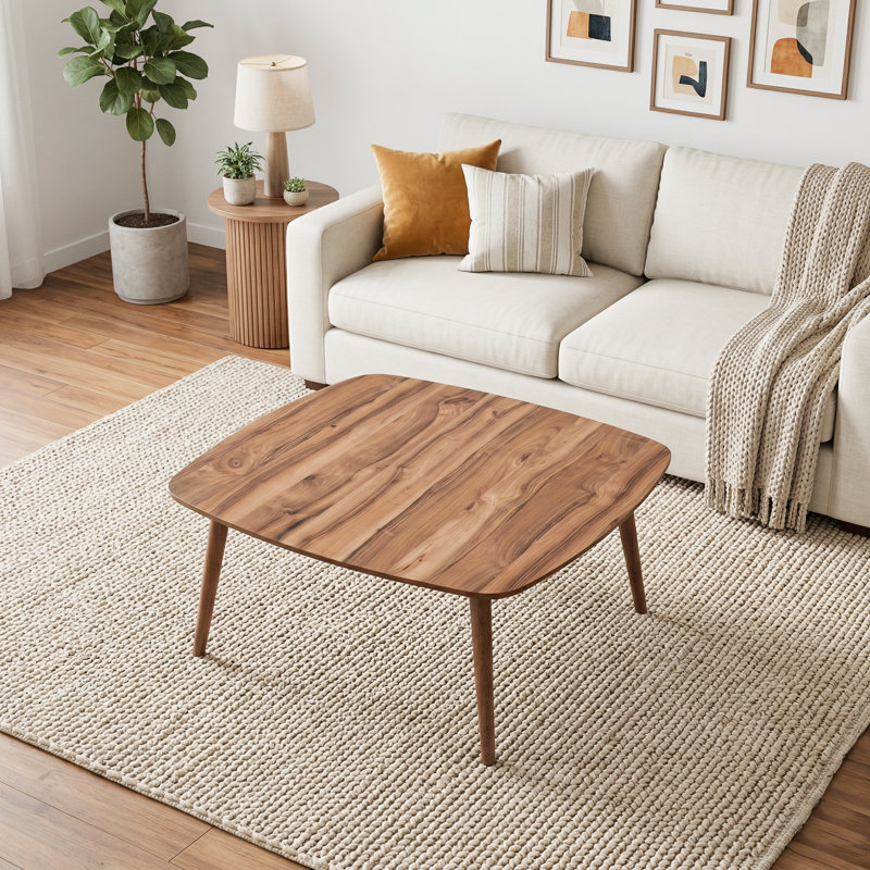 Table basse Oslo en bois massif avec coins arrondis et style Mid-Century
