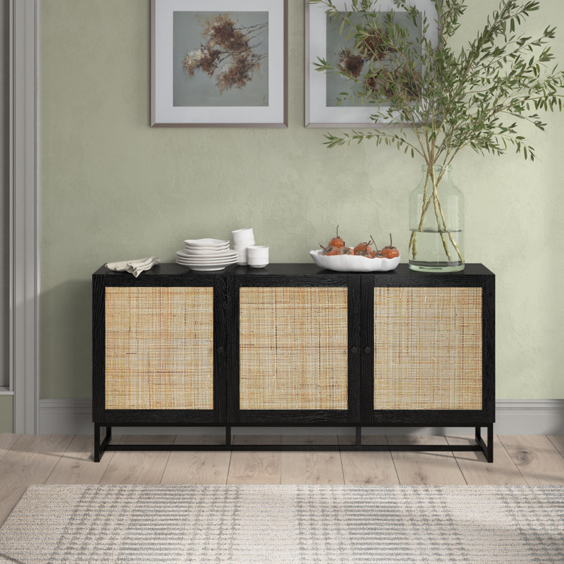 Reese 160cm Sideboard, Black/Rattan