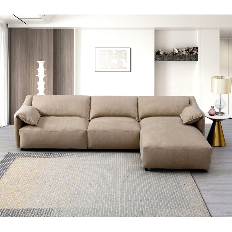 Veata Light Brown Suede Sectional Sofa