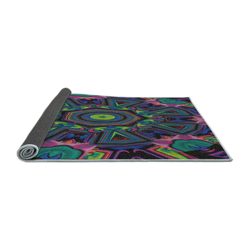 Tapis à tisser bleu/rose/noir, Rond 6 pi