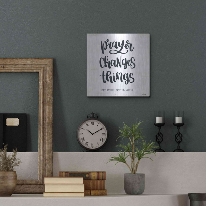 «Bathroom Prayer changements choses II» par imperfect Dust, art mural en métal, H 12 po x l 12 po