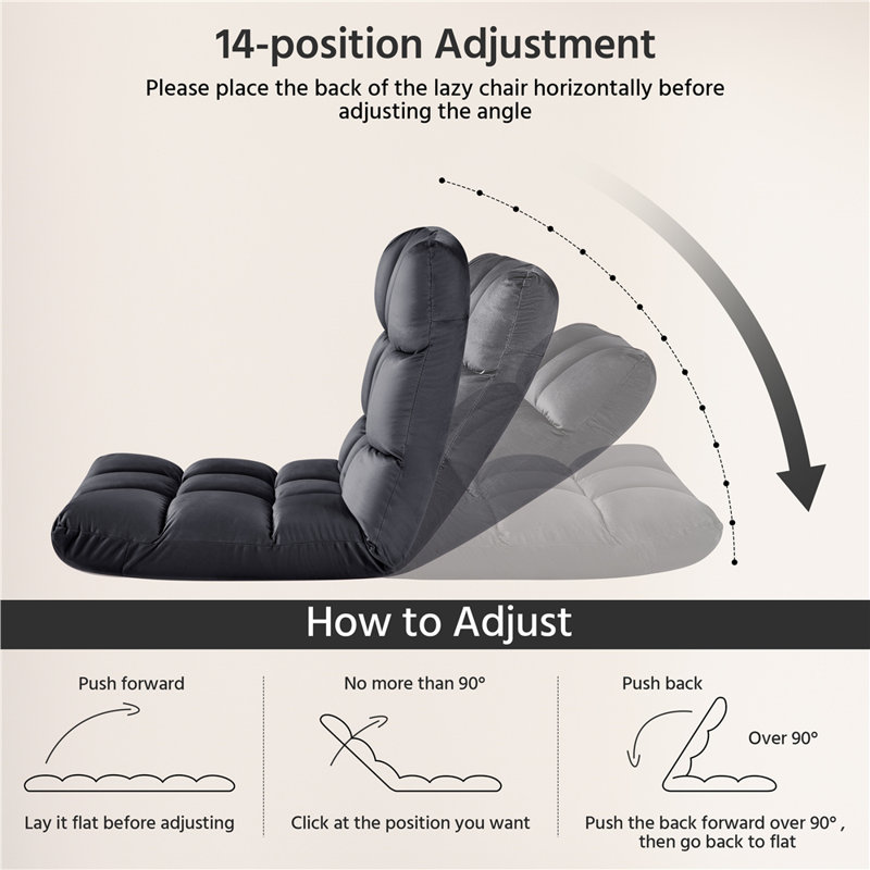 Reclining Floor Game Sofa Chair with 14 Adjustable Positions, Gray