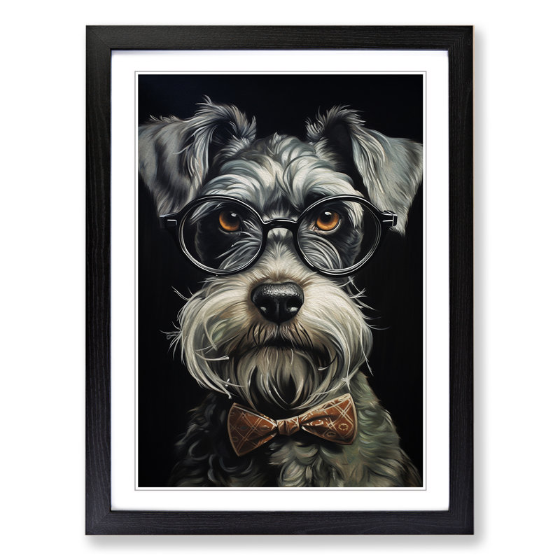 Schnauzer With Glasses - Single Picture Frame Print on Wood, Black, 64cm H x 46cm W x 2cm D