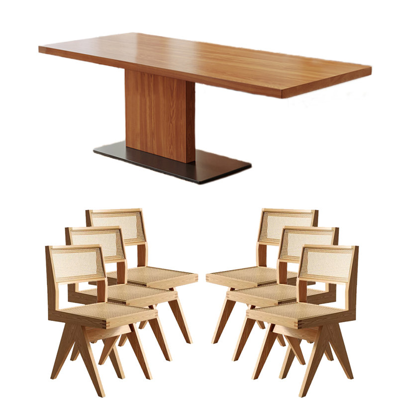 Solid wood ash dining table set, 29.53" H x 62.99" L x 31.5" W