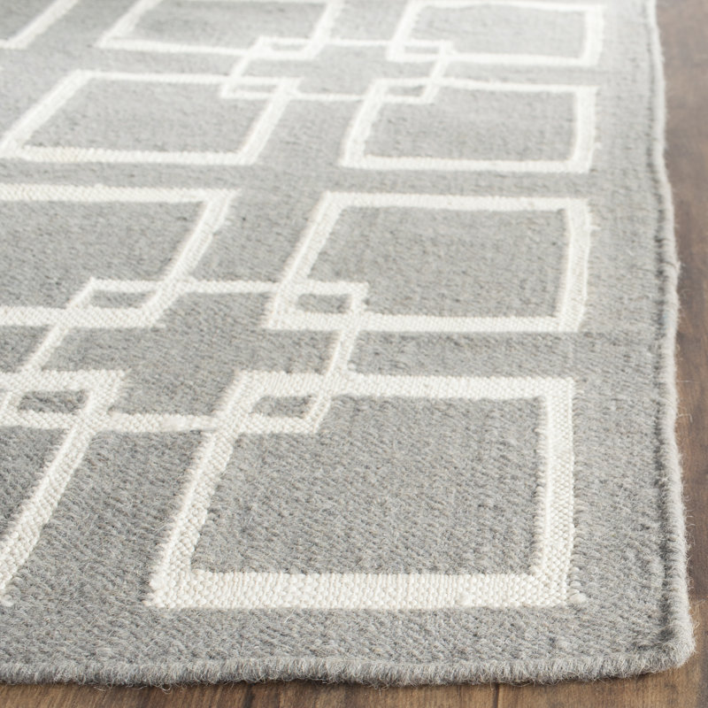 Dance Martha Stewart Flat Weave Wool/Silk/Cotton Geometric Rug in Cement Gray, Square 5'