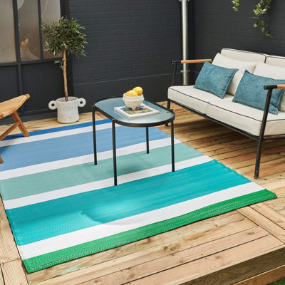 Rainbow Collection Outdoor Rug Modern Design in Blue