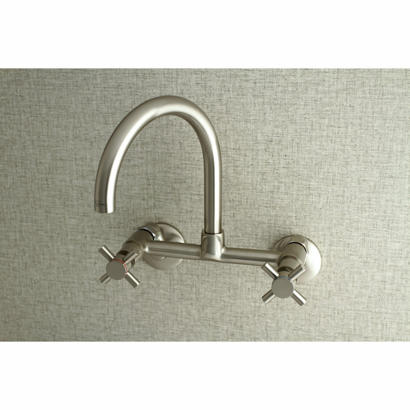 Kingston Brass Concord Double-Handle 2-Hole Wall-Mount Bridge Kitchen Faucet, Brushed Nickel