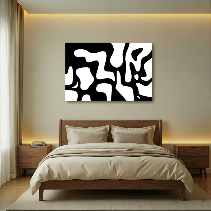 Ensemble de 1 tableau sur toile à motif géométrique abstrait noir et blanc, H 12 po x l 18 po