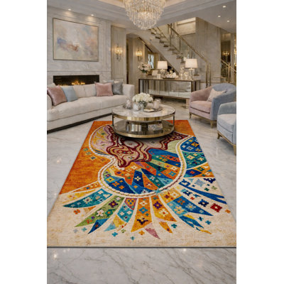 Tapis tissé à motif abstrait crème lavable Mosso