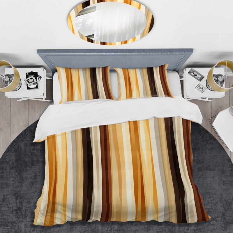 Ensemble de housse de couette à rayures brunes, Housse de couette pour très grand lit et 2 très