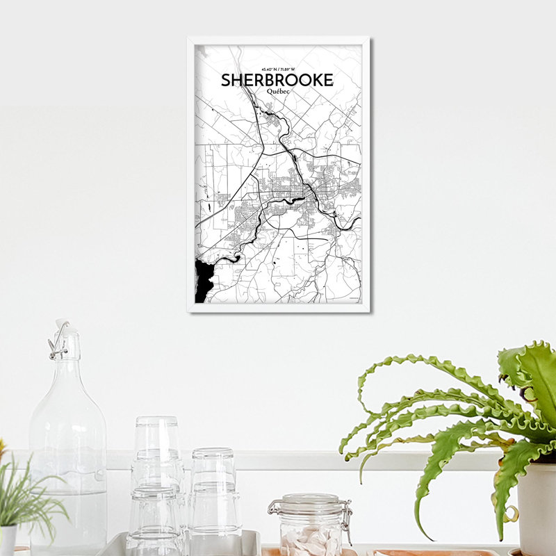 Sherbrooke, carte de la ville, impression, H 17 po x l 11 po, Noir et blanc