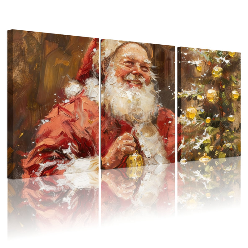 «Christmas Santa Claus Christmas Tree», ensemble de 3 impressions sur toile, H 30 po x l 60 po