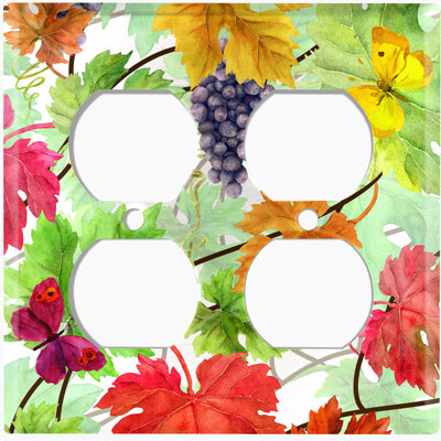 Plaque murale à 2 prises avec raisins et feuilles d'automne