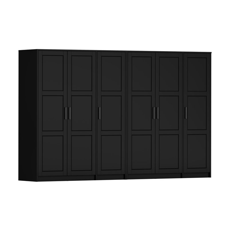 Armoire penderie 100% bois massif 6 portes, Noir, noir, noir, noir