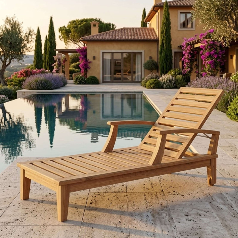 Brianna Outdoor Teak Chaise Lounge