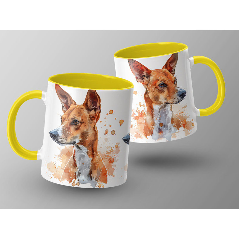 Basenji Watercolor Art Design 11oz Coffee Mug, 2, Orange