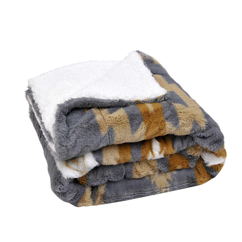 Southwest Faux Fur Sherpa Throw Blanket, Gris, L 80 po x l 60 po