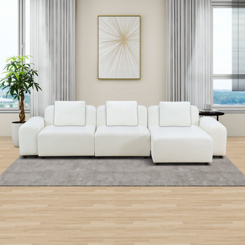 Ensemble de canapé de salon en microfibre blanc 4 pièces avec structure en bois massif