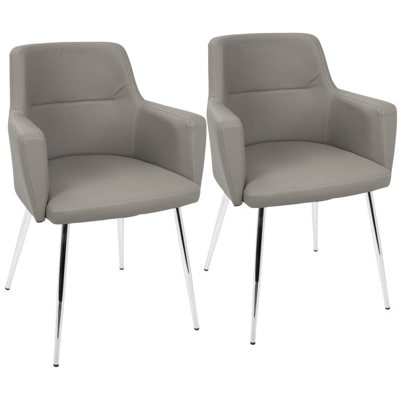 Celaya 19.5'' H Faux Leather Upholstered Metal Arm Chair, Gray, Silver