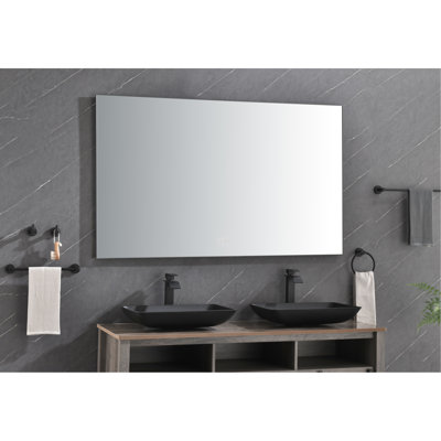 Miroir de salle de bain mural 60 po x 36 po à DEL avec dossier, brouillard, mémoire, grand réglable, incassable, à intensité variable, miroir de brouillard horizontal / vertical grand
