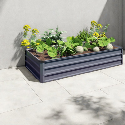 Spacious Planters, Galvanized Steel 6x3x1 Ft Modern Raised Bed Yard