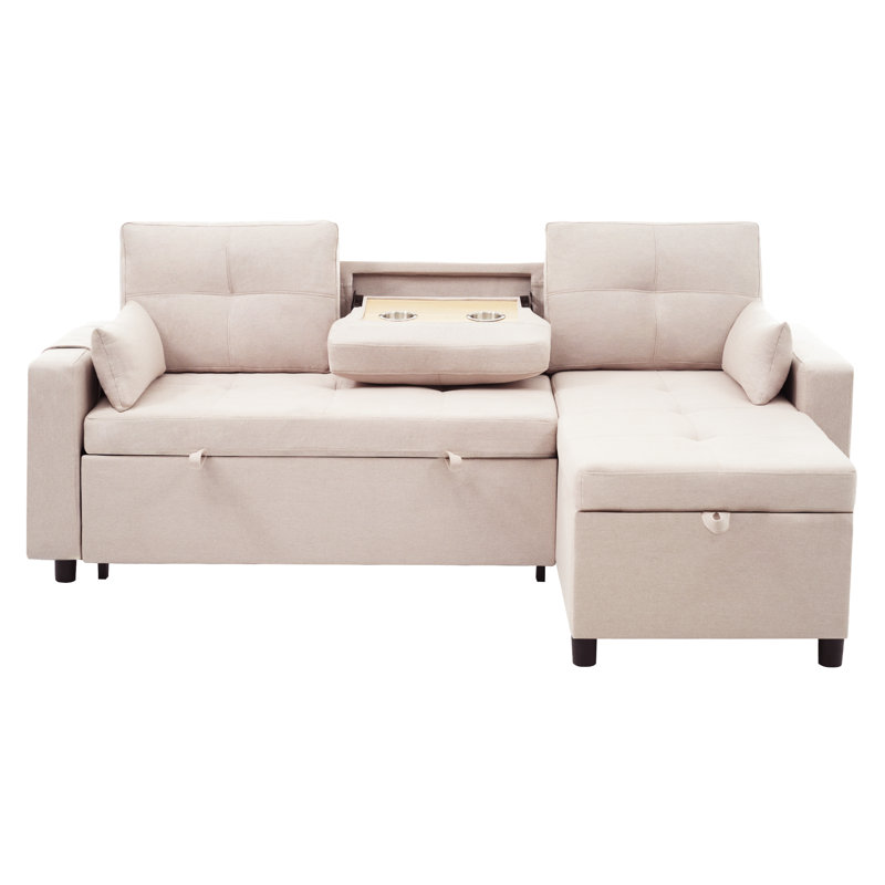 3 Seater Linen Sofa Bed, Beige