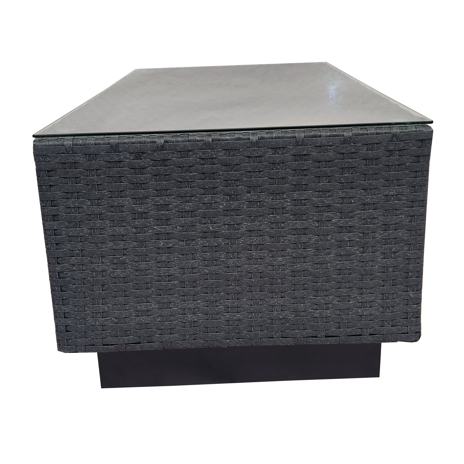 Jenette Wicker Outdoor Coffee Table with Glass Top and Shelf