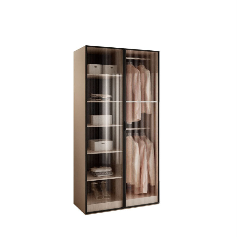 Manufactured Wood Wardrobe, Sandy Beige/Fluted Glass