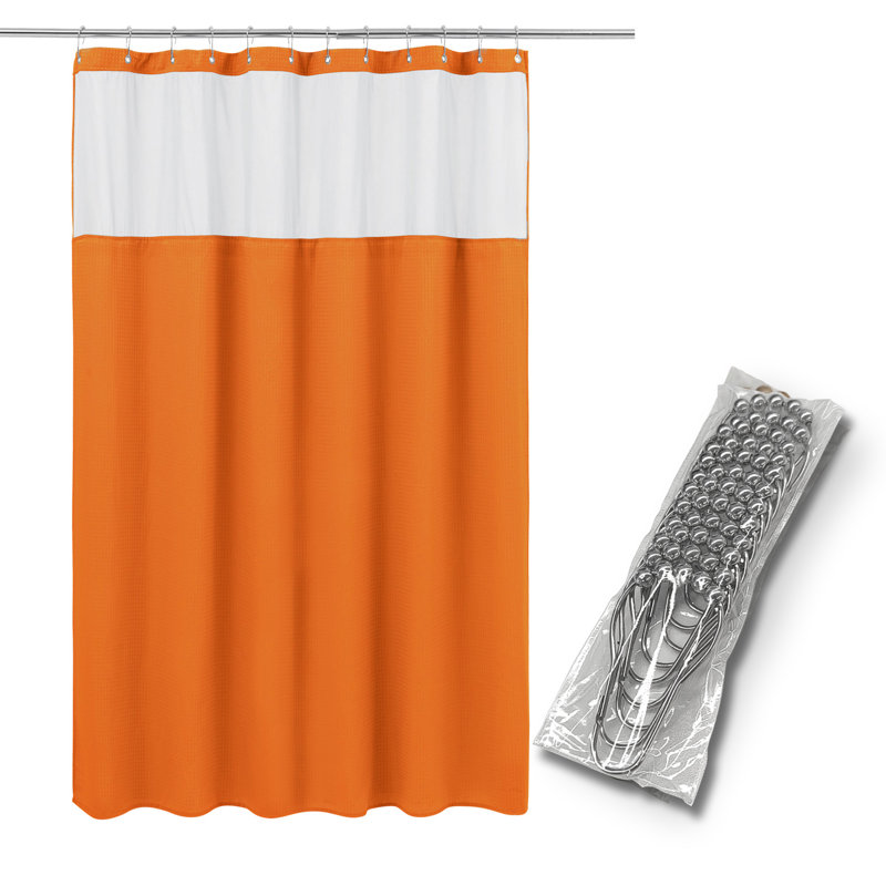 Orange Waffle Weave Shower Curtain with Liner and Hooks