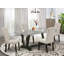 Ensemble 9 pièces avec un magnifique petit plateau de table Jacobean patiné et 8 chaises de salle à manger en peau de mouton avec têtes de clous et boutons capitonnés, finition noire brossée-944329207-944610694