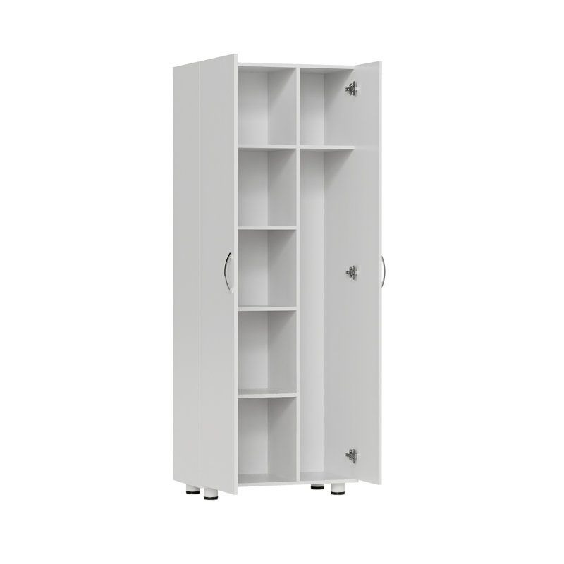 Asymmetrical Storage Cabinet With Adjustable Shelves And Utility Compartment