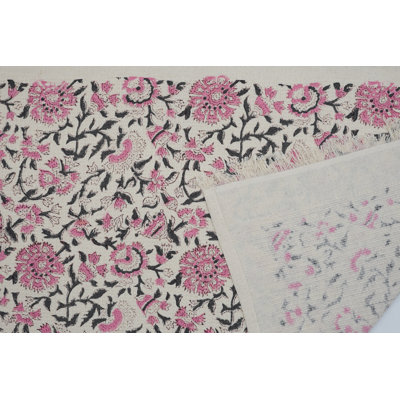 Hand Towel Block Floral Print Honey Comb Weave 17"X32 Inches Set of 2 Cotton, Pushplata