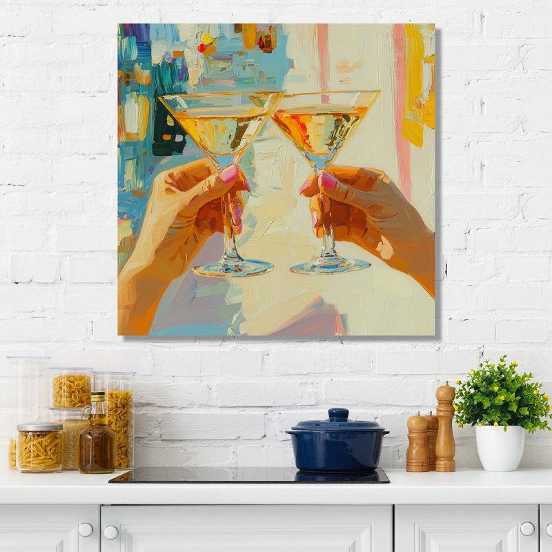 Martini Cocktail Glass Friends - Liquor, art mural, H 36 po x l 36 po, Toile tendue, Ne s’applique pas