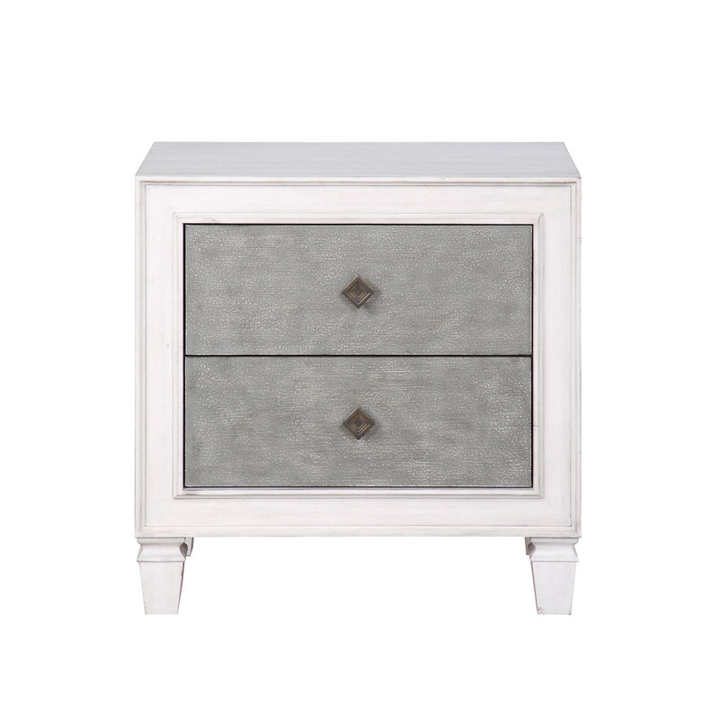 Table de chevet avec 2 tiroirs et poignée en diamant, gris