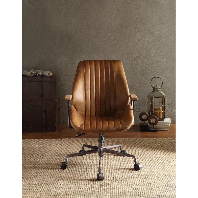 Chaise de bureau Hamilton en cuir fleur, Brun