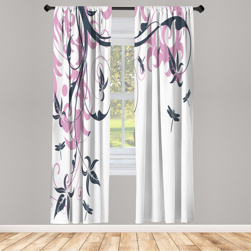 Microfiber Floral Semi-Sheer Rod Pocket Curtain Panels, 28" W x 95" L, Black/White