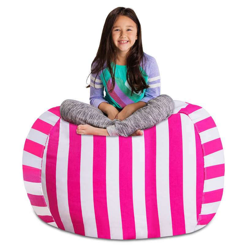 Housse pour fauteuil à billes Kids, Très grand - 48 po, Toile - rayures roses et blanches