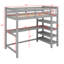 Lit mezzanine en bois de pin massif avec bureau sous le lit et tablettes de rangement-568034569-568034568