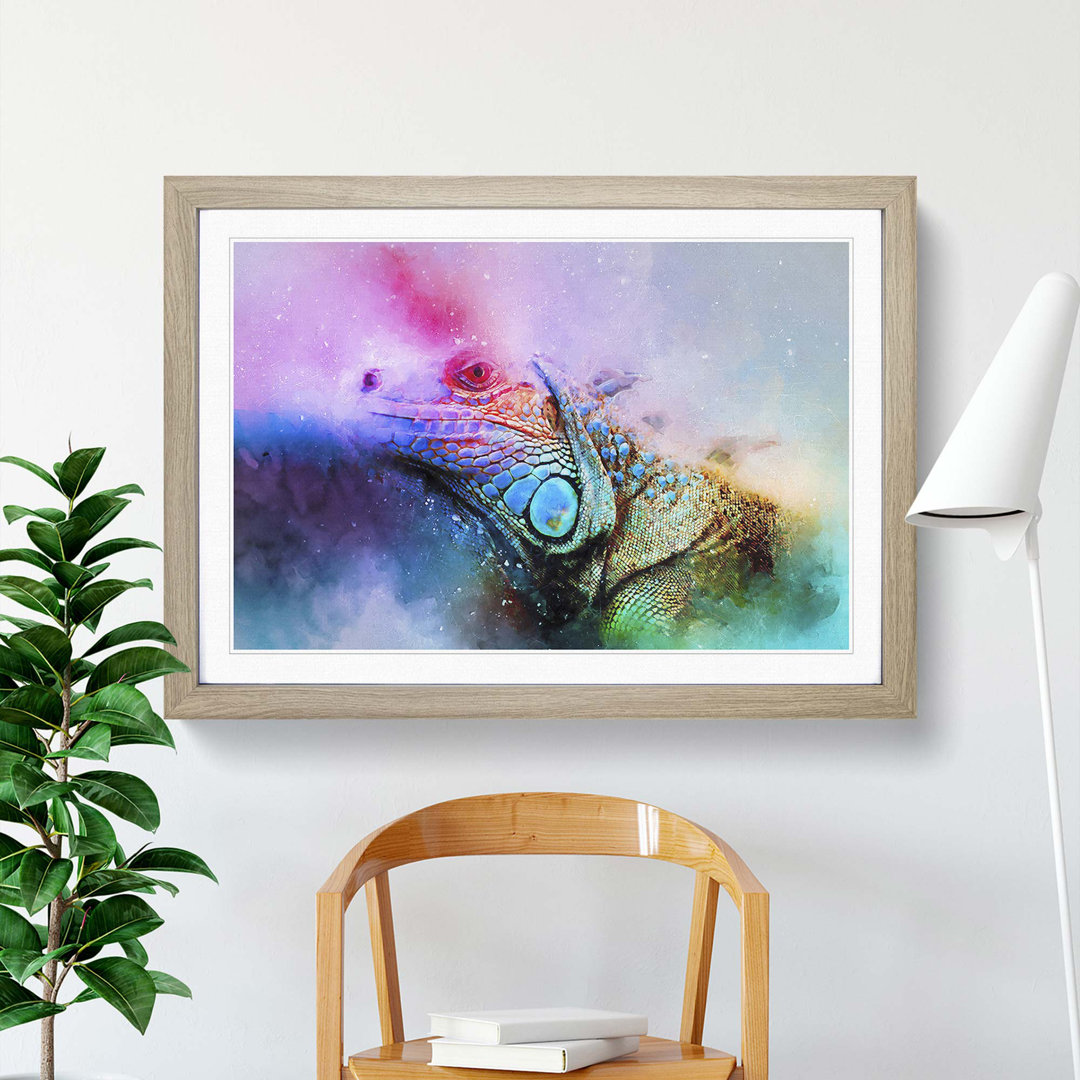 Iguana Lizard Colour Explosion in Abstract - Framed Print