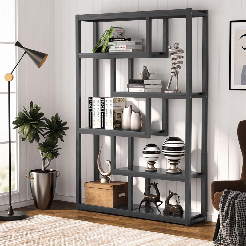 6-Tier Industrial Etagere Bookcase With Asymmetrical Shelves, Ideal For Stylish And Functional Storage In Any Room