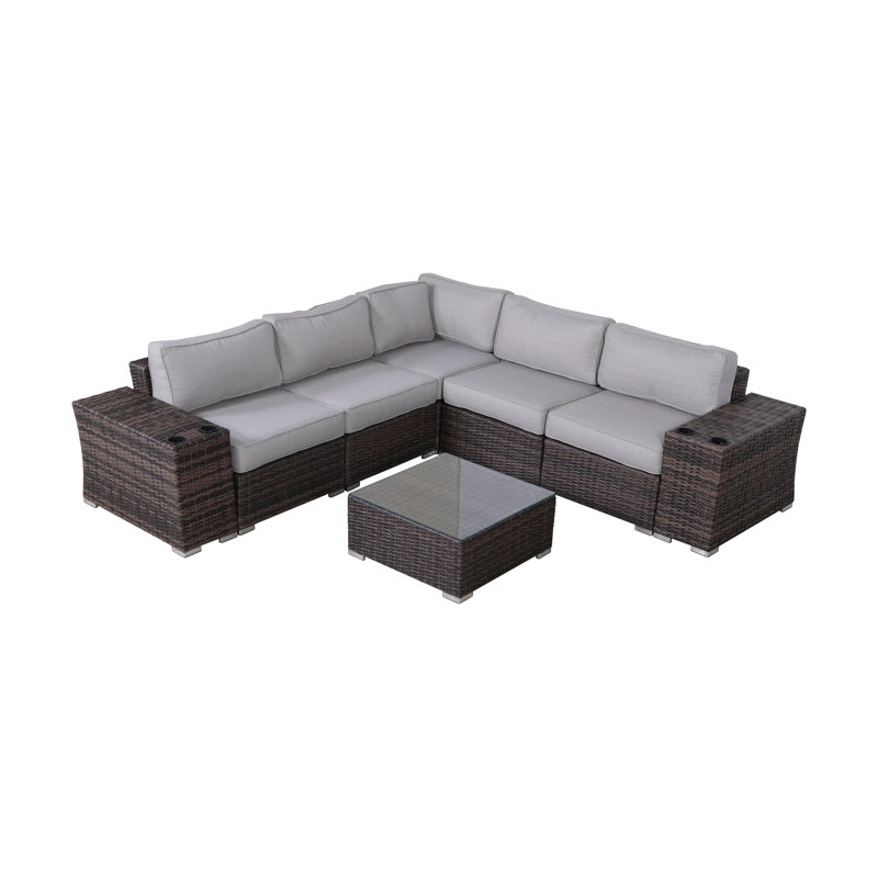 Biles Fully Assembled 8 Piece Rattan Sectional Seating Group with Cushions