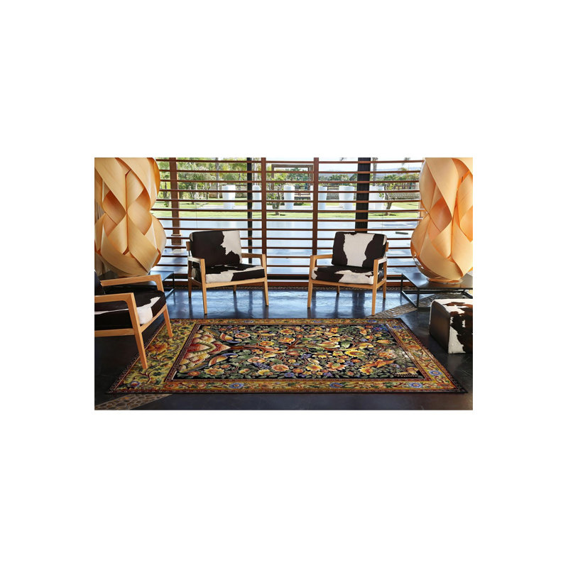 Framed Mixed Colorful Birds and Leaves Pattern Modern Decorative Machine Washable Area Rug, Runner 3'3" x 6'7"