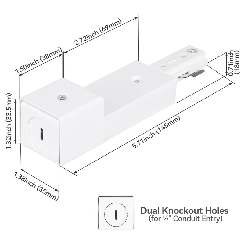 Connecteur d'alimentation en H à éclairage sur rail, alimentation par conduit 1/2 po, rail à 3 fils-1, blanc, Satin