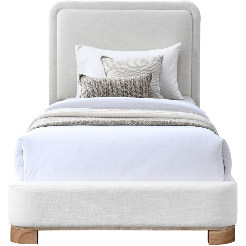 Lit plateforme tapissier en bois massif Nolita Tilman, Simple, Crème lin texture tissu / teint naturel