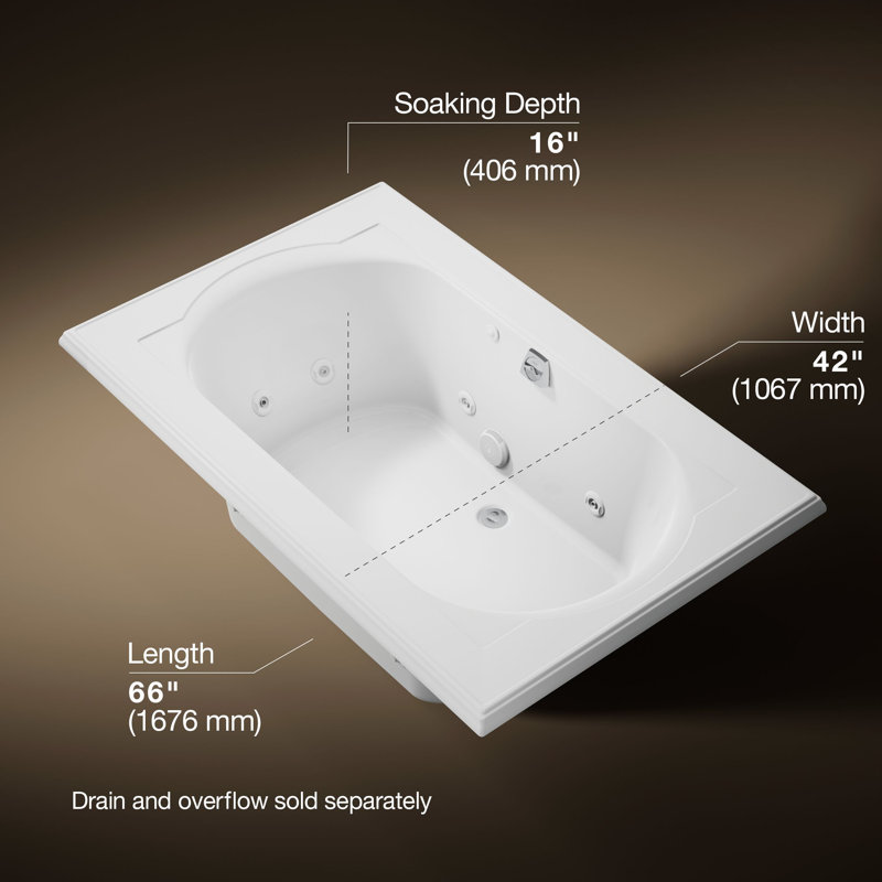 Memoirs 66-In X 42-In Whirlpool Bath, Drop-In With Centre Rear Drain, White