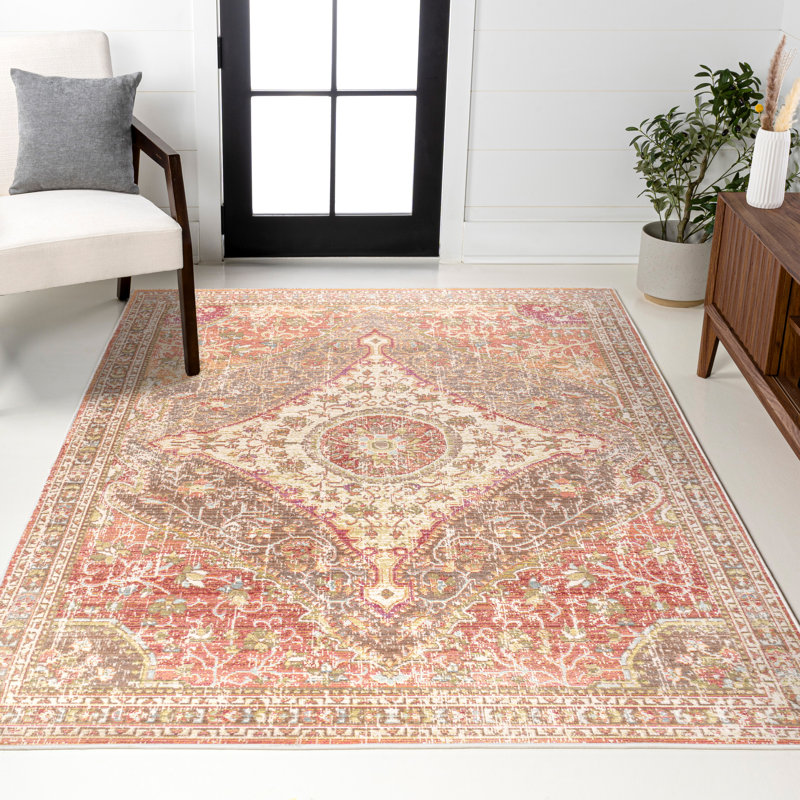 Virgil Modern Ornate Medallion Brown/Pink Rug, Rectangle 4' x 6'